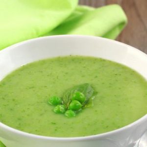 Fresh green pea soup (Selective Focus, Focus on the pea in the m