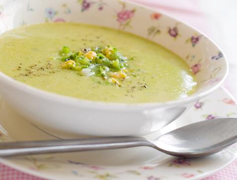 Delicious vegetable soup with broccoli, selective focus
