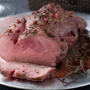 Tenderloin roasted beef with pepper, selective focus